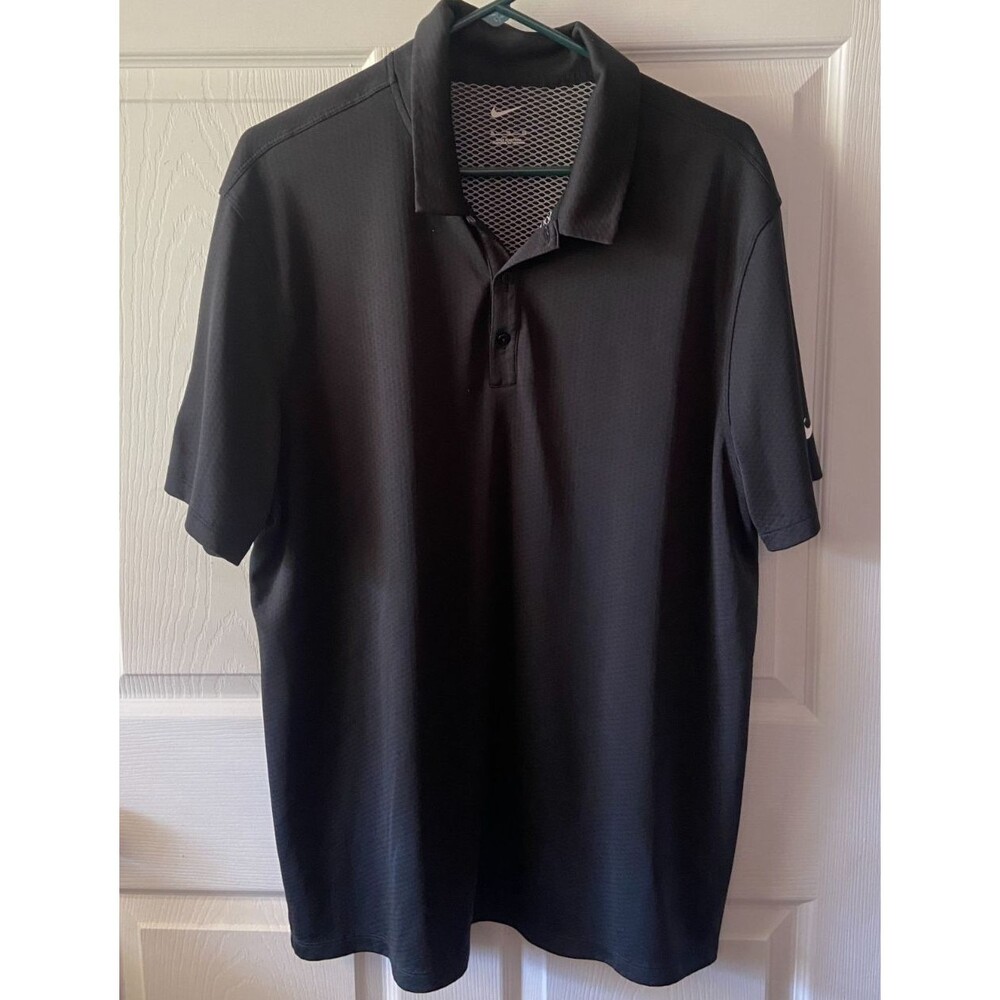 Nike Polo Shirt Mens X Large Black  Knit Standard Fit Sports EUC Logo